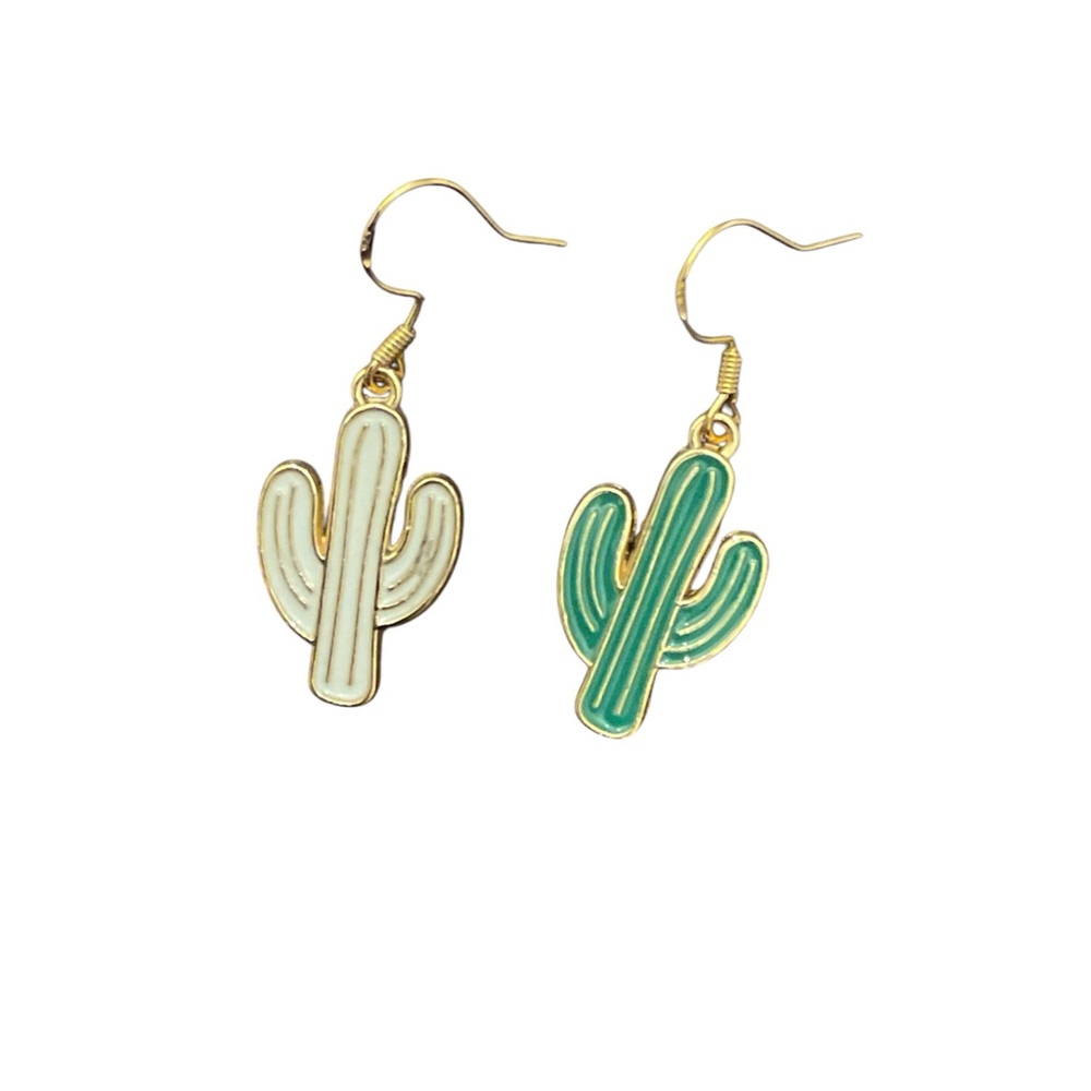 Asymmetrical Cactus Earrings in Green and White
